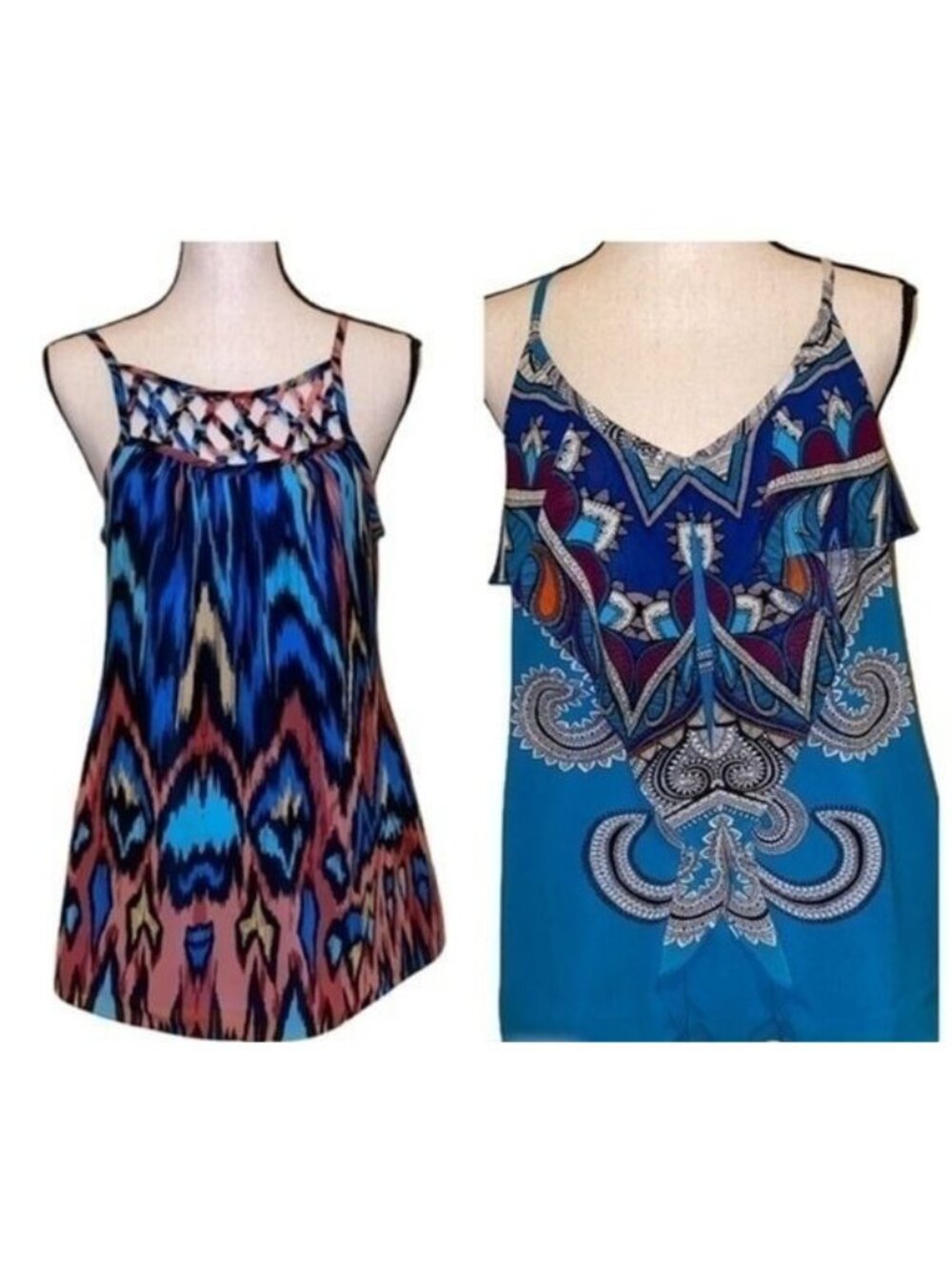 Nicole Miller Tank Top Womens M Blue & Multicolor Printed Sleeveless 2pc Set